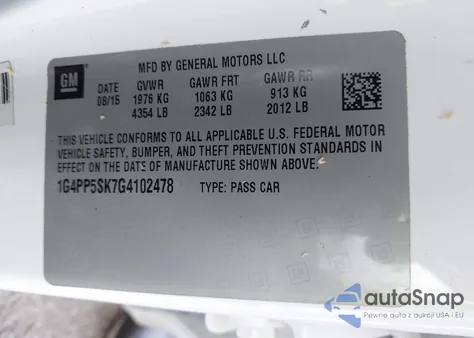 2016 Buick Verano z USA, uszkodzony, nr VIN 1G4PP5SK7G4102478